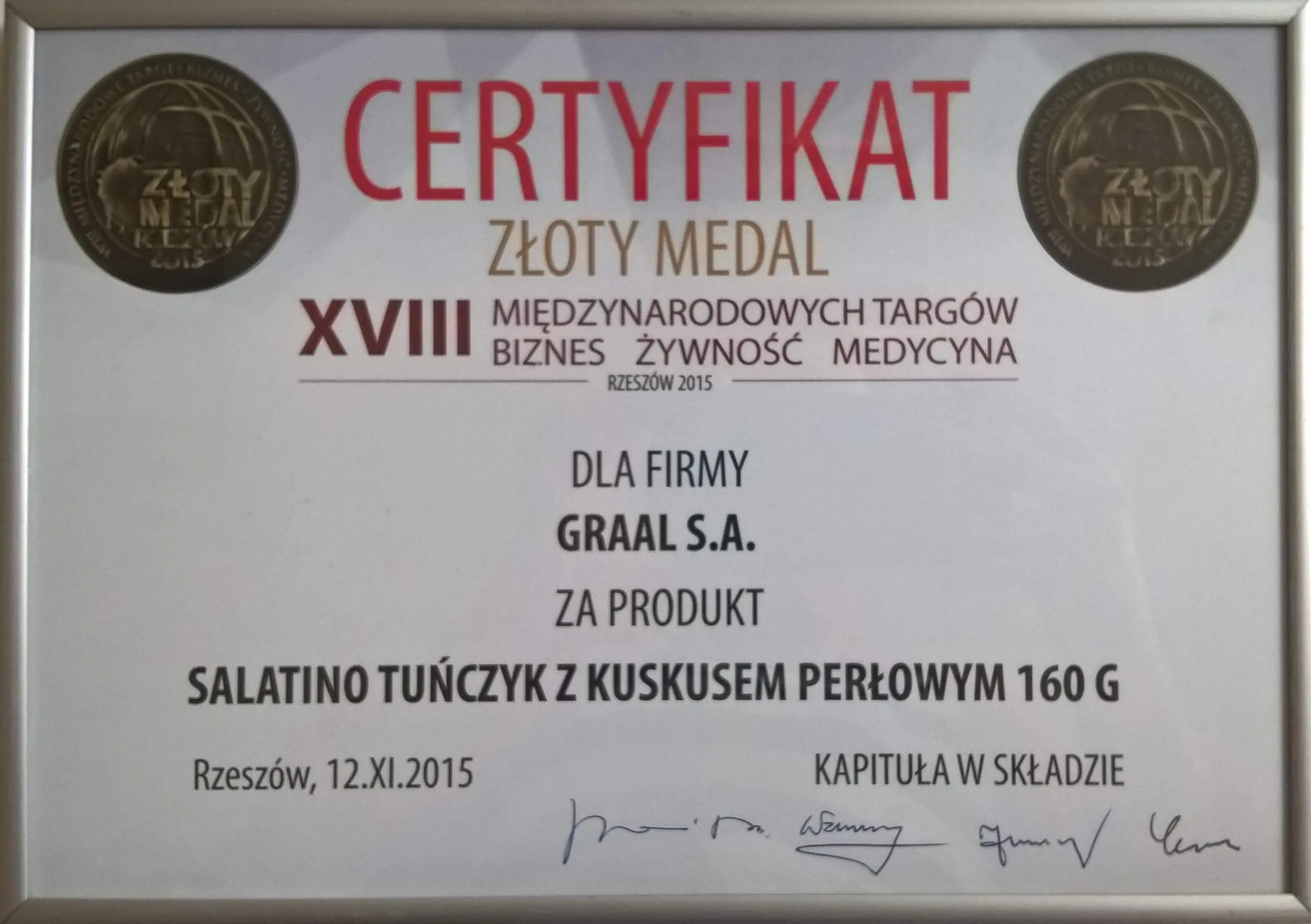 Złoty Medal dla Salatino Tuńczyk z Kuskusem Perłowym